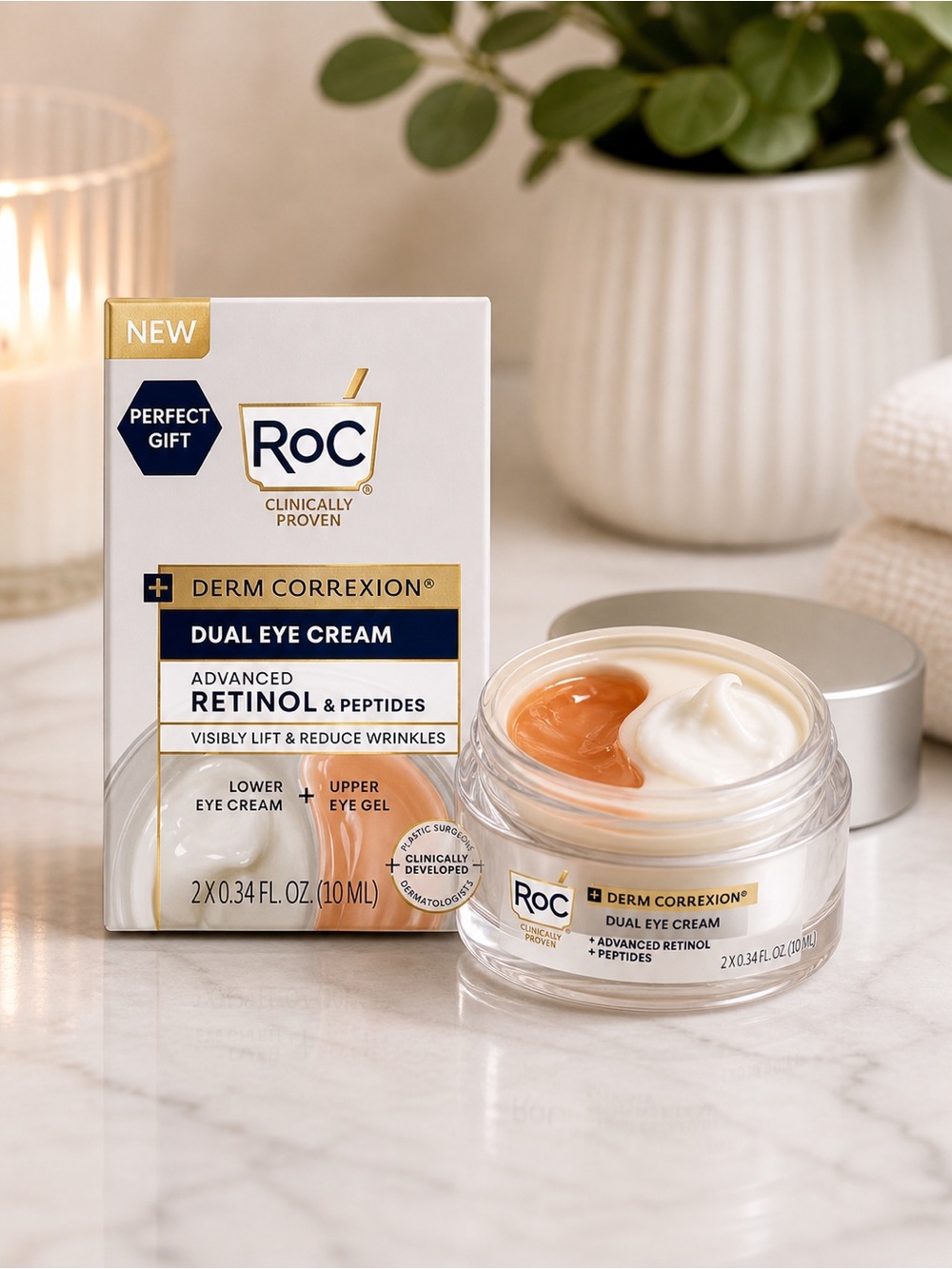 NEW RoC Derm Correxion Dual Eye Cream Retinol + Peptides | Lift & Brighten